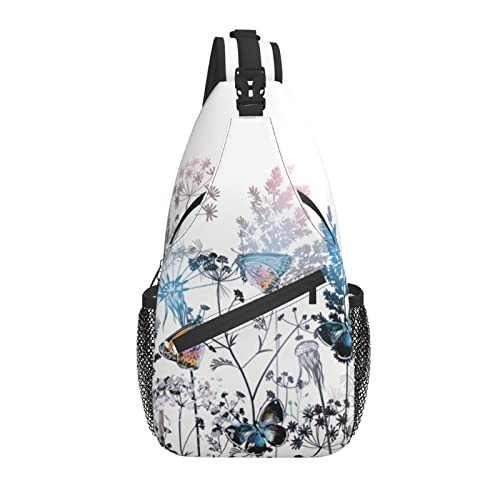 Sling Bag Löwenzahn Blatt Pflanze Schmetterling Wandern Daypack Crossbody Schulter Rucksack Reise Brusttasche für Männer Frauen von Lawenp