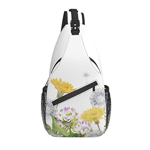 Sling Bag Löwenzahn Wildblumen Frühling Aquarell Wandern Daypack Crossbody Schulter Rucksack Reise Brusttasche für Männer Frauen von Lawenp