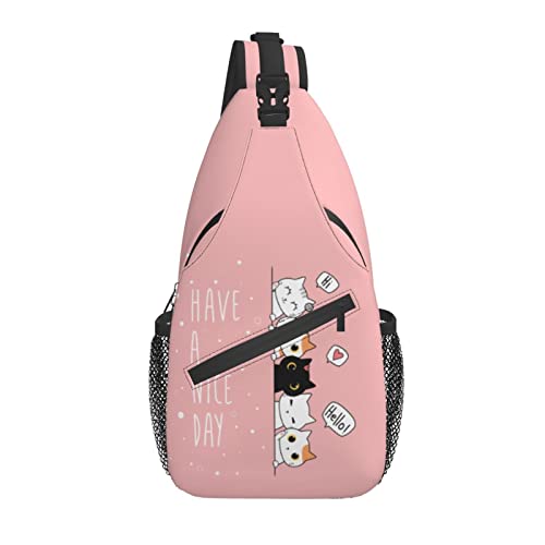 Sling Bag Lustige Katze Kätzchen Pink Wandern Daypack Crossbody Schulterrucksack Reise Brusttasche für Männer Frauen von Lawenp