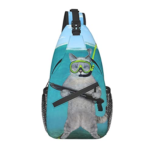 Sling Bag Lustige Katze Meer Fisch Wandern Daypack Crossbody Schulter Rucksack Reise Brusttasche für Männer Frauen von Lawenp
