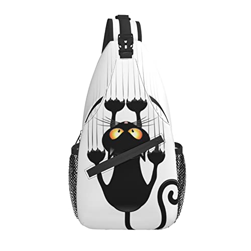 Sling Bag Lustige Schwarze Katze Wandern Daypack Crossbody Schulter Rucksack Reise Brusttasche für Männer Frauen von Lawenp
