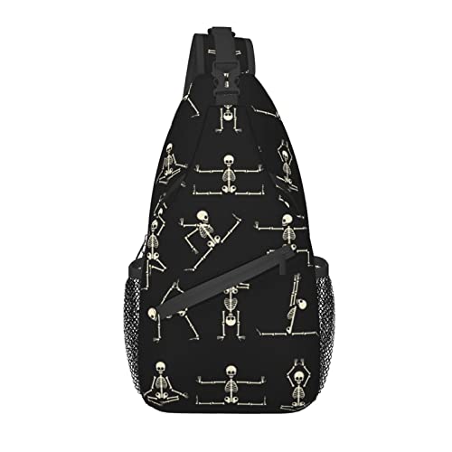 Sling Bag Lustiger Kungfu Schädel Skelette Wandern Daypack Crossbody Schulter Rucksack Reise Brusttasche für Männer Frauen von Lawenp