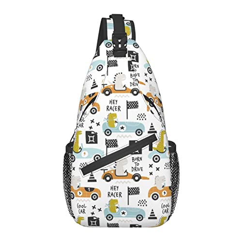 Sling Bag Lustiger kindischer Dinosaurier-Fahrer Niedlicher Wander-Daypack Crossbody-Schulterrucksack Reise-Brustrucksack für Männer und Frauen von Lawenp