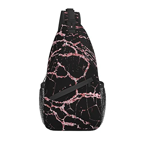 Sling Bag Marble Black Rose Gold Wandern Daypack Crossbody Schulterrucksack Reise Brusttasche für Männer Frauen von Lawenp