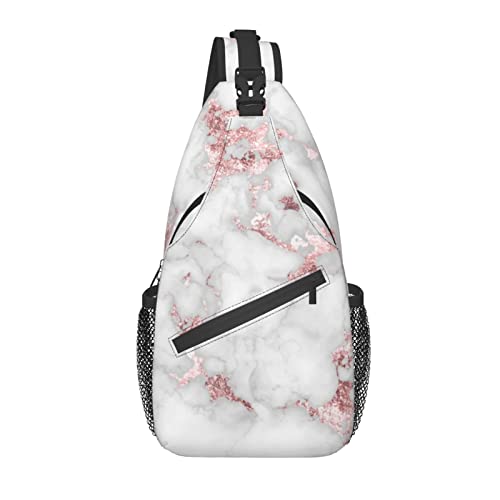 Sling Bag Marble Rose Gold White Marbling Wandern Daypack Crossbody Schulterrucksack Reise Brusttasche für Männer Frauen von Lawenp