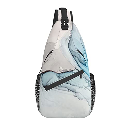 Sling Bag Marmor Grau Blau Pastell Abstrakt Wandern Daypack Crossbody Schulter Rucksack Reise Brusttasche für Männer Frauen von Lawenp