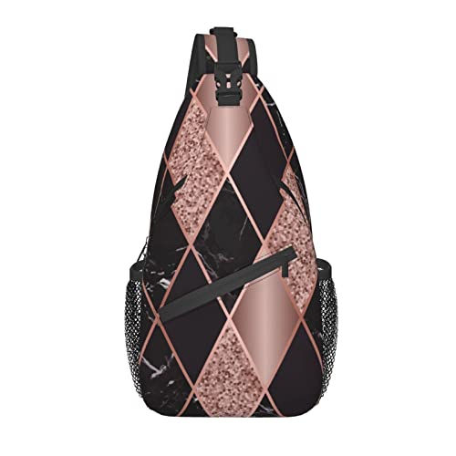 Sling Bag Modern Art Geometric Marble Rose Gold Black Wandern Daypack Crossbody Schulterrucksack Reise Brusttasche für Männer Frauen von Lawenp