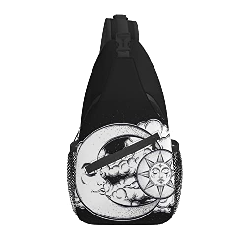 Sling Bag Moon Sun Night Sky Schwarz und Weiß Astrologie Tarot Wandern Daypack Crossbody Schulterrucksack Reise Brusttasche für Männer Frauen von Lawenp