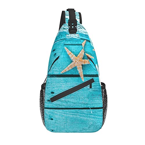 Sling Bag Nautisches Holzbrett Seashell Marine Wandern Daypack Crossbody Schulterrucksack Reise Brusttasche für Männer Frauen von Lawenp
