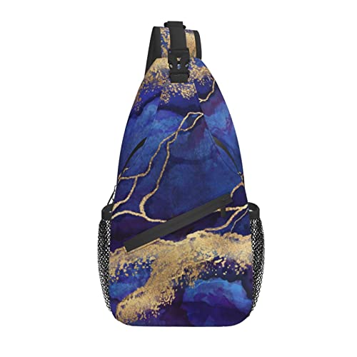 Sling Bag Navy Blue Abstract Marble Gold Line Wandern Daypack Crossbody Schulterrucksack Reise Brusttasche für Männer Frauen von Lawenp