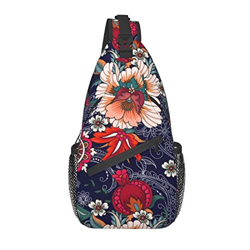 Sling Bag Paisley Folk Flower Red Ethnic Wandern Daypack Crossbody Schulterrucksack Reise Brusttasche für Männer Frauen von Lawenp