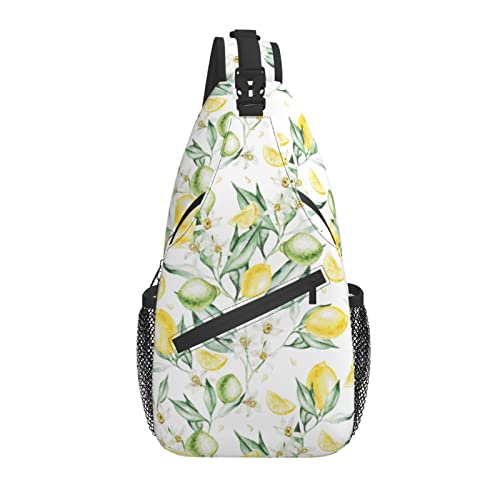 Sling Bag Pastell Aquarell Zitrone Blume Wandern Daypack Crossbody Schulter Rucksack Reise Brusttasche für Männer Frauen von Lawenp