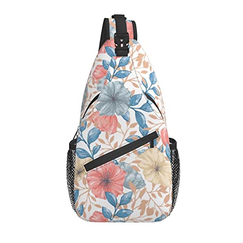 Sling Bag Pastell Blume Retro Blau Rosa Wandern Daypack Crossbody Schulter Rucksack Reise Brusttasche für Männer Frauen von Lawenp