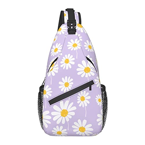 Sling Bag Pastell Lila Gänseblümchen Blume Wandern Daypack Crossbody Schulter Rucksack Reise Brusttasche für Männer Frauen von Lawenp