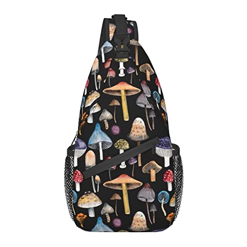 Sling Bag Pilz Aquarell Wald Blatt Wandern Daypack Crossbody Schulter Rucksack Reise Brusttasche für Männer Frauen von Lawenp
