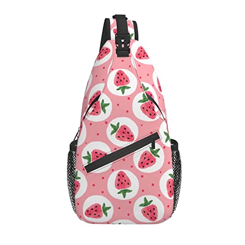 Sling Bag Pink Strawberry Dot Fruit Wandern Daypack Crossbody Schulterrucksack Reise Brusttasche für Männer Frauen von Lawenp