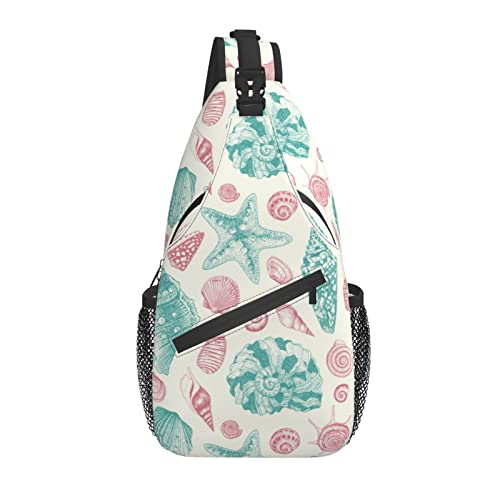 Sling Bag Pink Teal Starfish Seashell Vintage Wandern Daypack Crossbody Schulterrucksack Reise Brusttasche für Männer Frauen von Lawenp