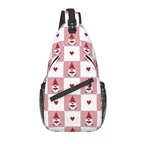 Sling Bag Pink White Plaid Gnomes Valentine Wandern Daypack Crossbody Schulterrucksack Reise Brusttasche für Männer Frauen von Lawenp