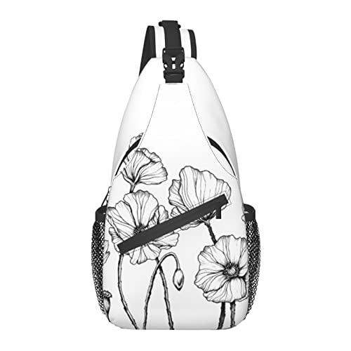 Sling Bag Poppy Flower Handgezeichnetes Blumen-Wander-Tagesrucksack Crossbody-Schulter-Rucksack Reise-Brustrucksack für Männer und Frauen von Lawenp