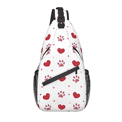 Sling Bag Red Heart Dog Paw Wandern Daypack Crossbody Schulterrucksack Reise Brusttasche für Männer Frauen von Lawenp