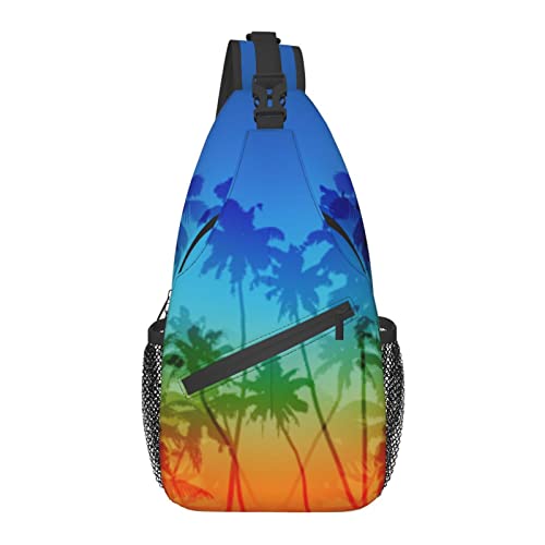 Sling Bag Regenbogen Palme Strand Bunte Wander Daypack Crossbody Schulter Rucksack Reise Brusttasche für Männer Frauen von Lawenp