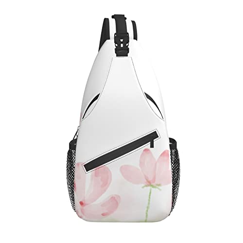 Sling Bag Rosa Aquarell Blume Frühling Wandern Daypack Crossbody Schulter Rucksack Reise Brusttasche für Männer Frauen von Lawenp
