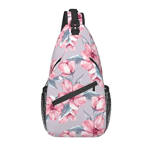 Sling Bag Rosa Blume Aquarell Blumen Wandern Daypack Crossbody Schulter Rucksack Reise Brusttasche für Männer Frauen von Lawenp