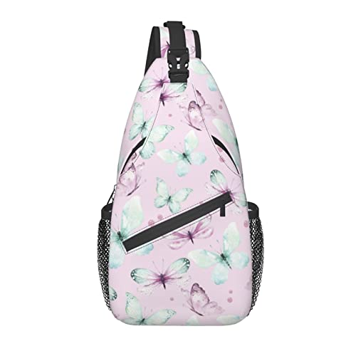 Sling Bag Rosa Pastell Schmetterling Wandern Daypack Crossbody Schulter Rucksack Reise Brusttasche für Männer Frauen von Lawenp