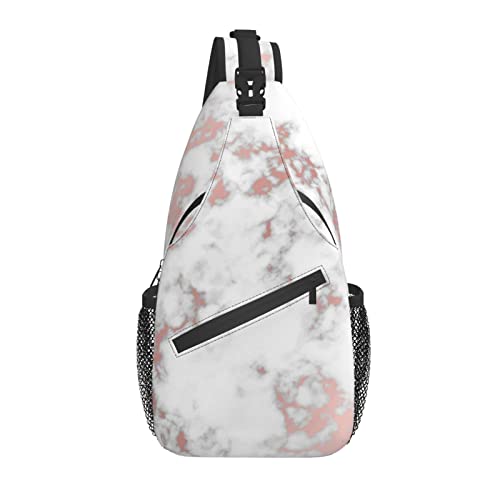 Sling Bag Rose Pink White Marble Wandern Daypack Crossbody Schulterrucksack Reise Brusttasche für Männer Frauen von Lawenp