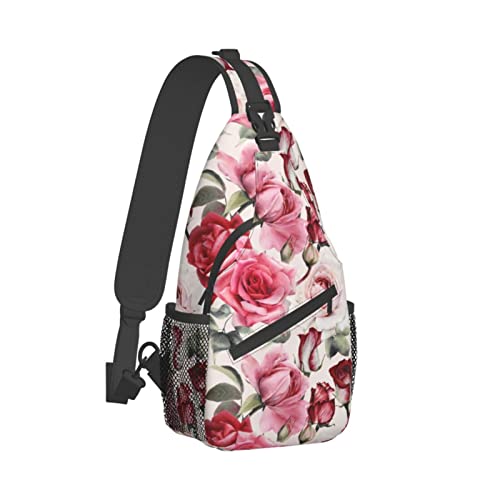 Sling Bag Rote Rose Aquarell Blumen Wandern Daypack Crossbody Schulter Rucksack Reise Brusttasche für Männer Frauen von Lawenp