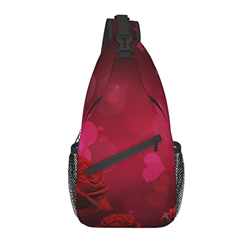 Sling Bag Rote Rose Blume Herz Wandern Daypack Crossbody Schulter Rucksack Reise Brusttasche für Männer Frauen von Lawenp
