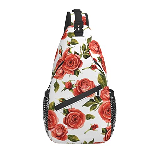 Sling Bag Rote Rose Blumen Aquarell Wandern Daypack Crossbody Schulter Rucksack Reise Brusttasche für Männer Frauen von Lawenp