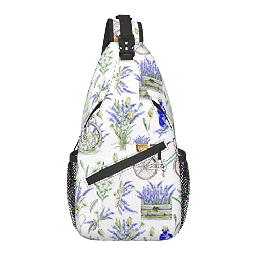 Sling Bag Rustikal Lavendel Blume Fahrrad Bauernhaus Wandern Daypack Crossbody Schulter Rucksack Reise Brusttasche für Männer Frauen von Lawenp