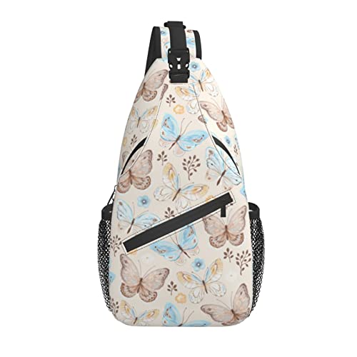 Sling Bag Schmetterling Blume Aquarell Vintage Wander Daypack Crossbody Schulter Rucksack Reise Brusttasche für Männer Frauen von Lawenp