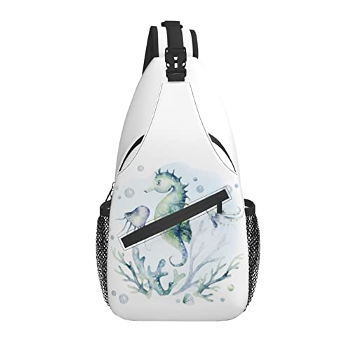 Sling Bag Seahorse Jellyfish Coral Marine Wandern Daypack Crossbody Schulterrucksack Reise Brusttasche für Männer Frauen von Lawenp