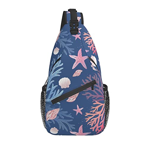 Sling Bag Seashell Coral Starfishe Navy Sea Wandern Daypack Crossbody Schulterrucksack Reise Brusttasche für Männer Frauen von Lawenp