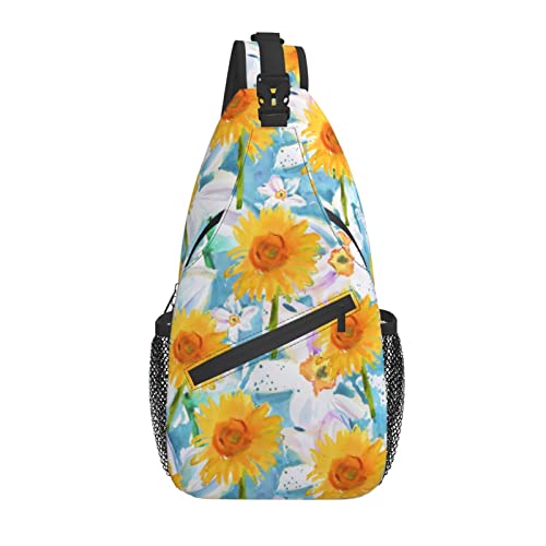Sling Bag Sonnenblume Blumen Frühling Aquarell Wandern Daypack Crossbody Schulter Rucksack Reise Brusttasche für Männer Frauen von Lawenp