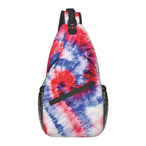Sling Bag Spiral Tie Dye Blue Red Swirl Wandern Daypack Crossbody Schulterrucksack Reise Brusttasche für Männer Frauen von Lawenp