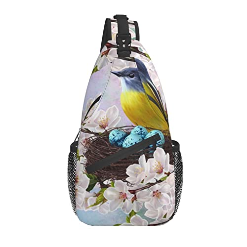 Sling Bag Spring Cherry Flower Bird Egg Wandern Daypack Crossbody Schulterrucksack Reise Brusttasche für Männer Frauen von Lawenp