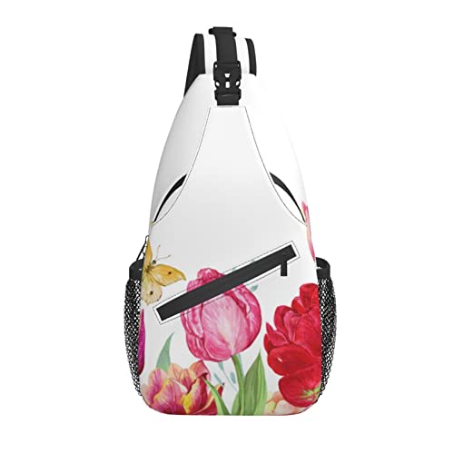 Sling Bag Spring Tulip Flower Butterfly Wandern Daypack Crossbody Schulterrucksack Reise Brusttasche für Männer Frauen Sling Bag Spring Tulip Flower Butterfly Wandern Daypack Crossbody Schulterrucksack Reise Brusttasche für Männer Frauen von Lawenp