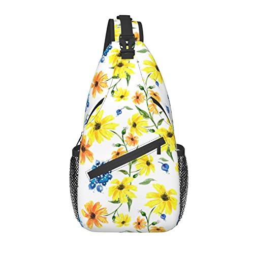 Sling Bag Spring Yellow Daisy Flower Blueberry Wandern Daypack Crossbody Schulterrucksack Reise Brusttasche für Männer Frauen von Lawenp
