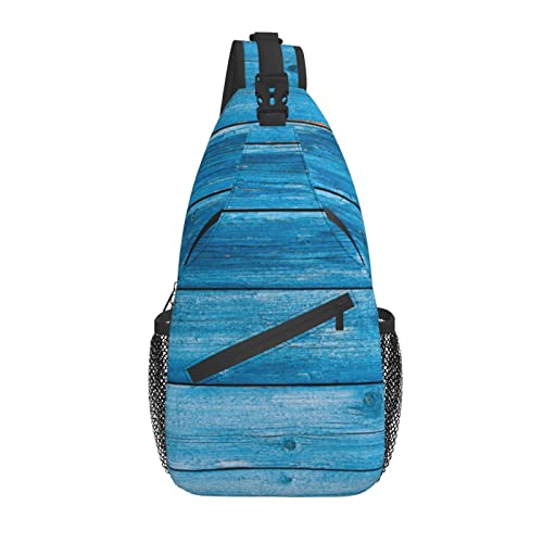Sling Bag Strand Blau Holzbrett Nautisch Wandern Daypack Crossbody Schulter Rucksack Reise Brusttasche für Männer Frauen von Lawenp