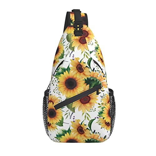 Sling Bag Sunflower Aquarell Blumen Wandern Daypack Crossbody Schulter Rucksack Reise Brusttasche für Männer Frauen von Lawenp