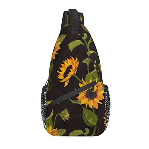 Sling Bag Sunflower Black Floral Leaf Wandern Daypack Crossbody Schulterrucksack Reise Brusttasche für Männer Frauen von Lawenp