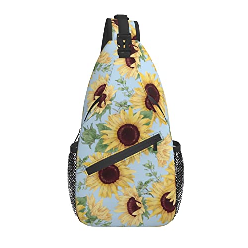 Sling Bag Sunflower Blue Floral Watercolor Wandern Daypack Crossbody Schulterrucksack Reise Brusttasche für Männer Frauen von Lawenp