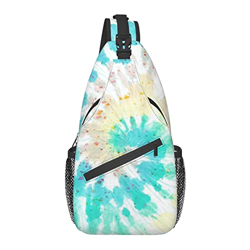 Sling Bag Tie Dye Teal Aquarell Wandern Daypack Crossbody Schulterrucksack Reise Brusttasche für Männer Frauen von Lawenp
