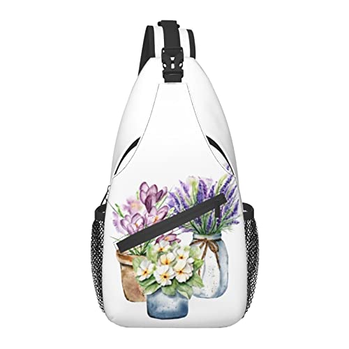 Sling Bag Tulip Lavender Spring Flower Pot Rustikaler Wander-Tagesrucksack Crossbody-Schulterrucksack Reise-Brustrucksack für Männer und Frauen von Lawenp