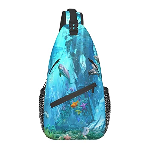 Sling Bag Unterwasser Delphin Fisch 3D Wandern Daypack Crossbody Schulter Rucksack Reise Brusttasche für Männer Frauen von Lawenp