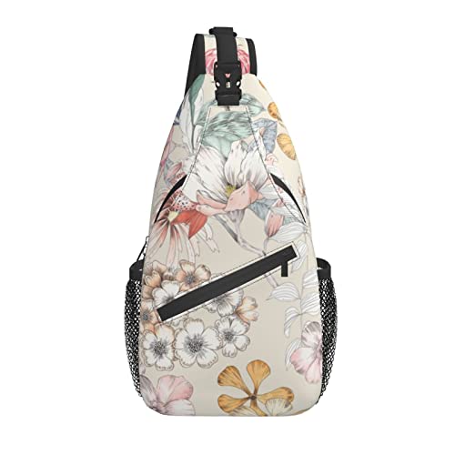 Sling Bag Vintage Aquarell Blume Retro Wandern Daypack Crossbody Schulter Rucksack Reise Brusttasche für Männer Frauen von Lawenp