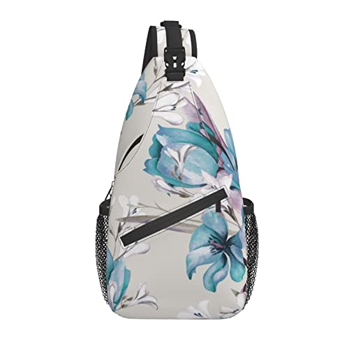 Sling Bag Vintage Blaue Blume Frühling Wandern Daypack Crossbody Schulter Rucksack Reise Brusttasche für Männer Frauen von Lawenp